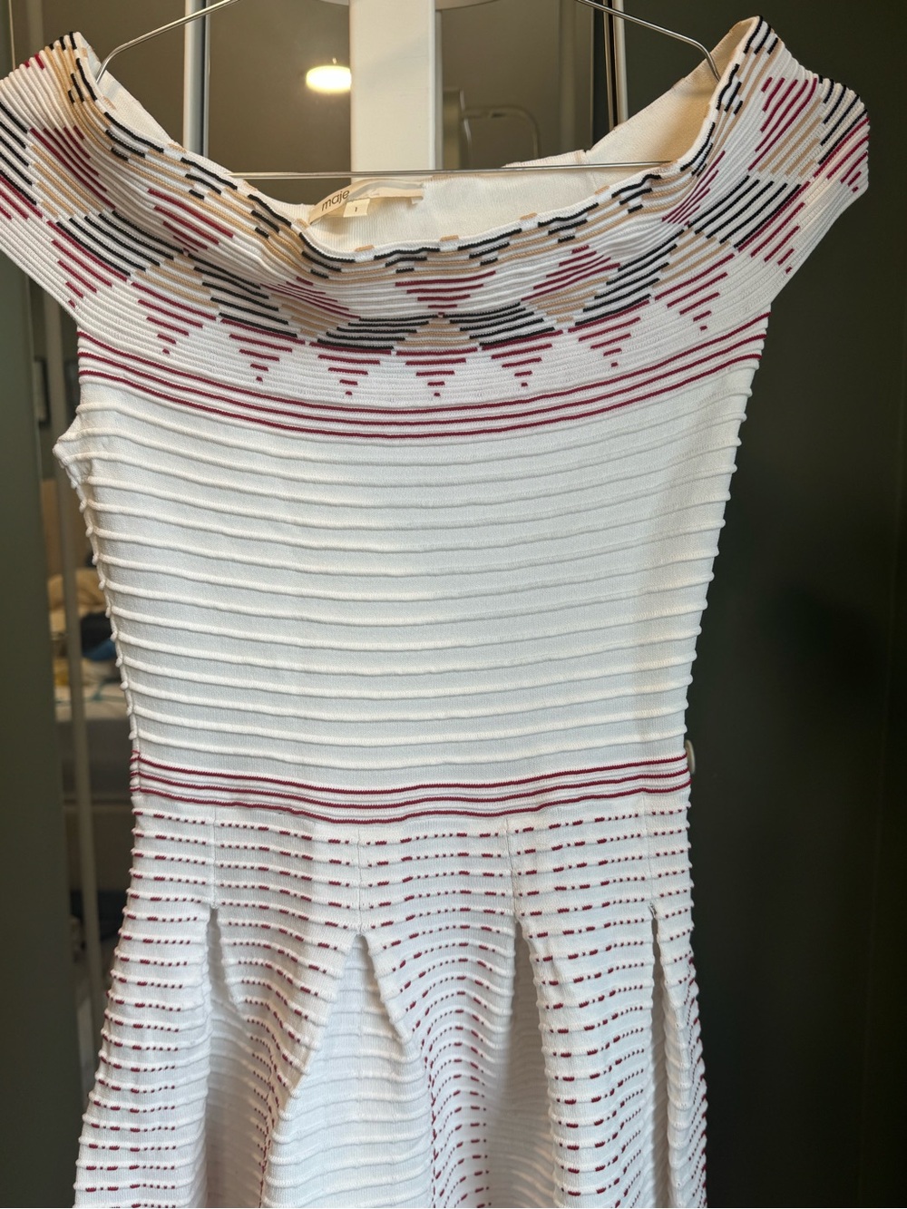 Maje Cream Midi Dress with Pink and Gray Trim - Picture 4 of 9